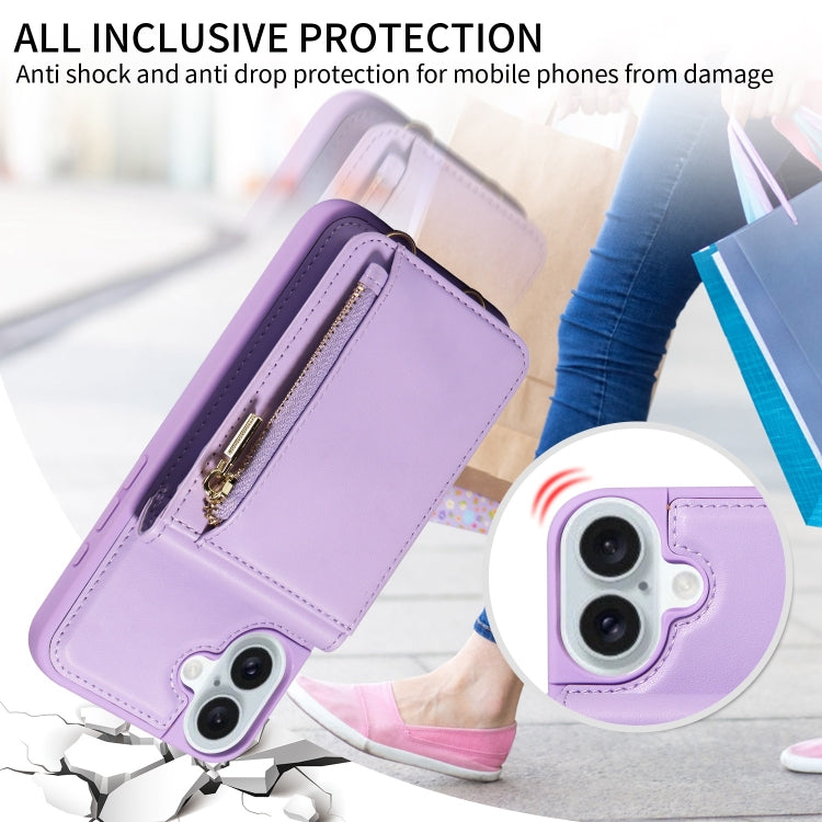 For iPhone 16 Plus Crossbody Lanyard Zipper Wallet Leather Phone Case