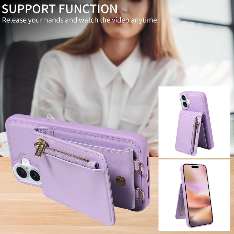 For iPhone 16 Plus Crossbody Lanyard Zipper Wallet Leather Phone Case