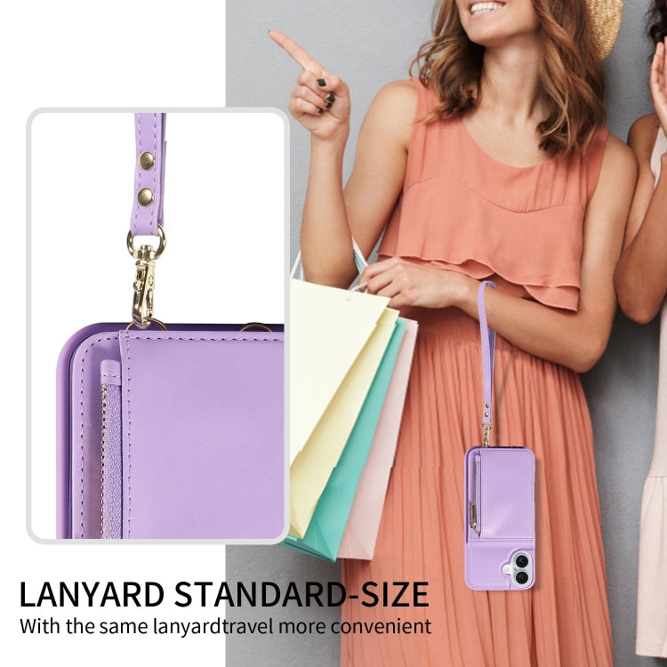 For iPhone 16 Plus Crossbody Lanyard Zipper Wallet Leather Phone Case