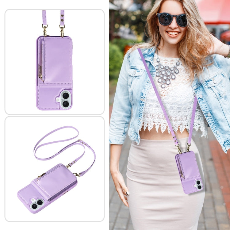 For iPhone 16 Plus Crossbody Lanyard Zipper Wallet Leather Phone Case