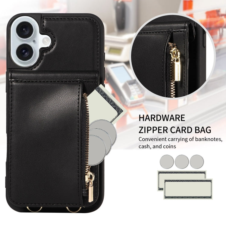 For iPhone 16 Plus Crossbody Lanyard Zipper Wallet Leather Phone Case