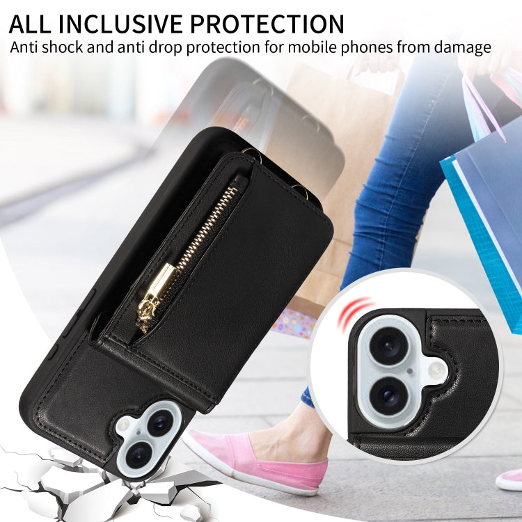 For iPhone 16 Plus Crossbody Lanyard Zipper Wallet Leather Phone Case