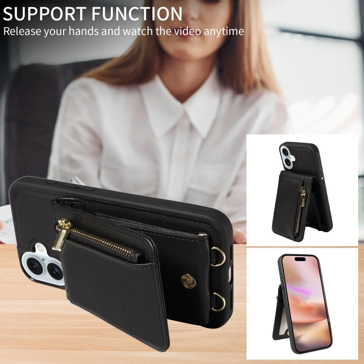 For iPhone 16 Plus Crossbody Lanyard Zipper Wallet Leather Phone Case