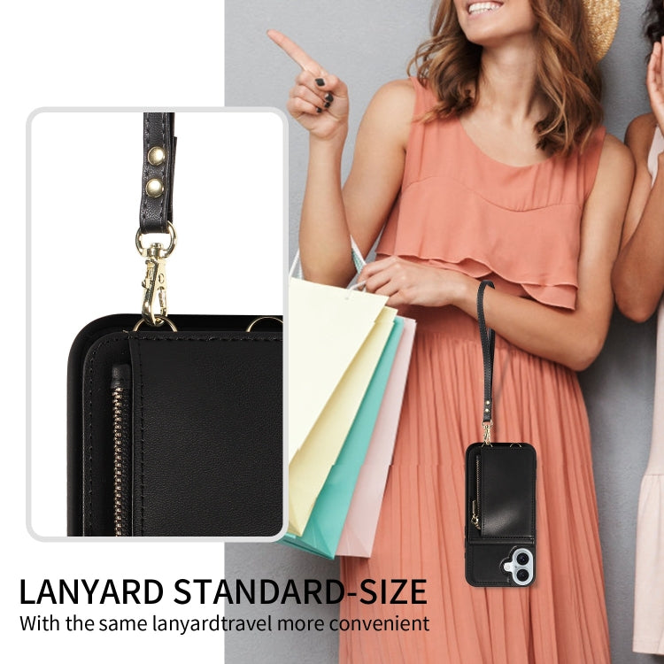 For iPhone 16 Plus Crossbody Lanyard Zipper Wallet Leather Phone Case