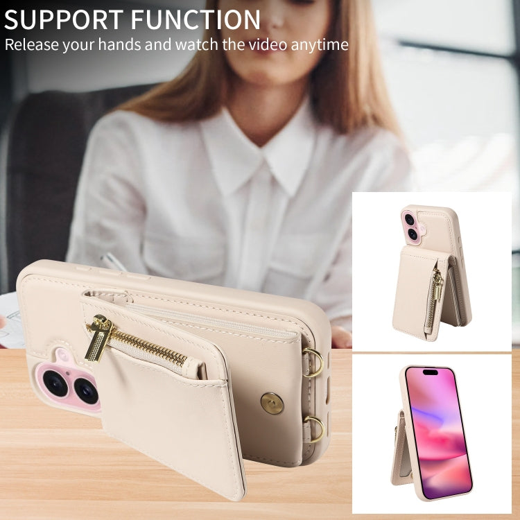 For iPhone 16 Crossbody Lanyard Zipper Wallet Leather Phone Case