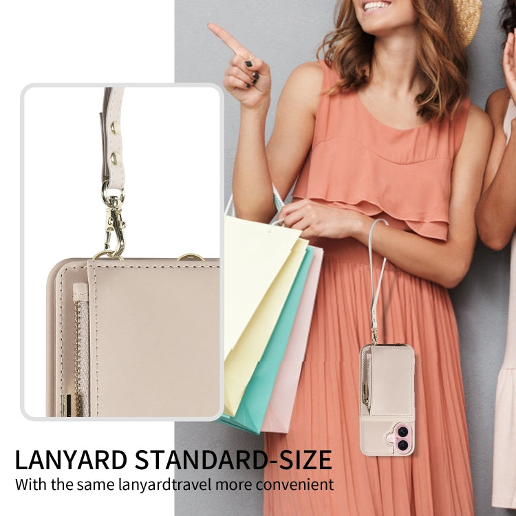 For iPhone 16 Crossbody Lanyard Zipper Wallet Leather Phone Case