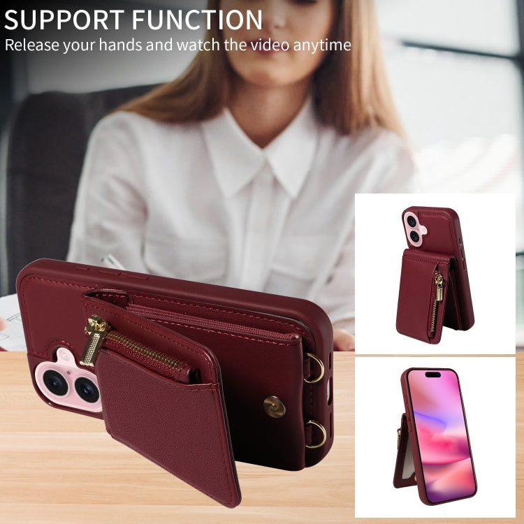 For iPhone 16 Crossbody Lanyard Zipper Wallet Leather Phone Case