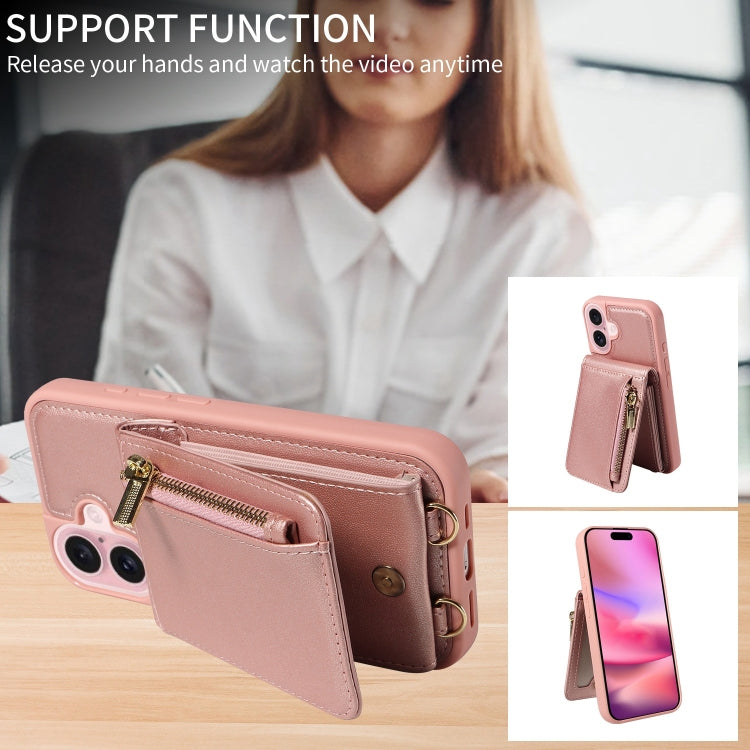 For iPhone 16 Crossbody Lanyard Zipper Wallet Leather Phone Case