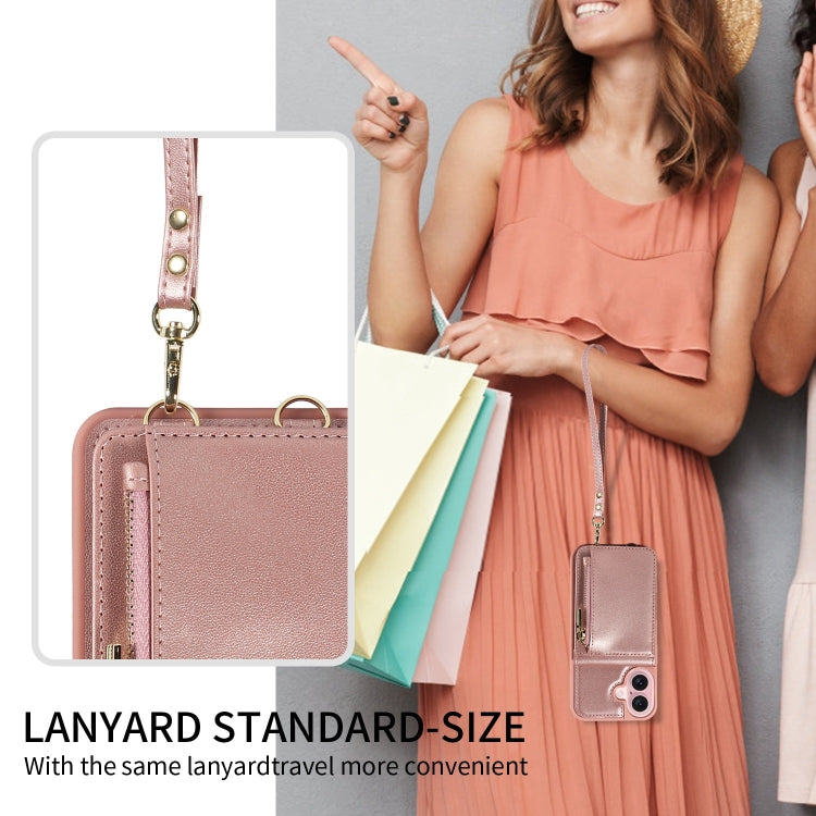 For iPhone 16 Crossbody Lanyard Zipper Wallet Leather Phone Case