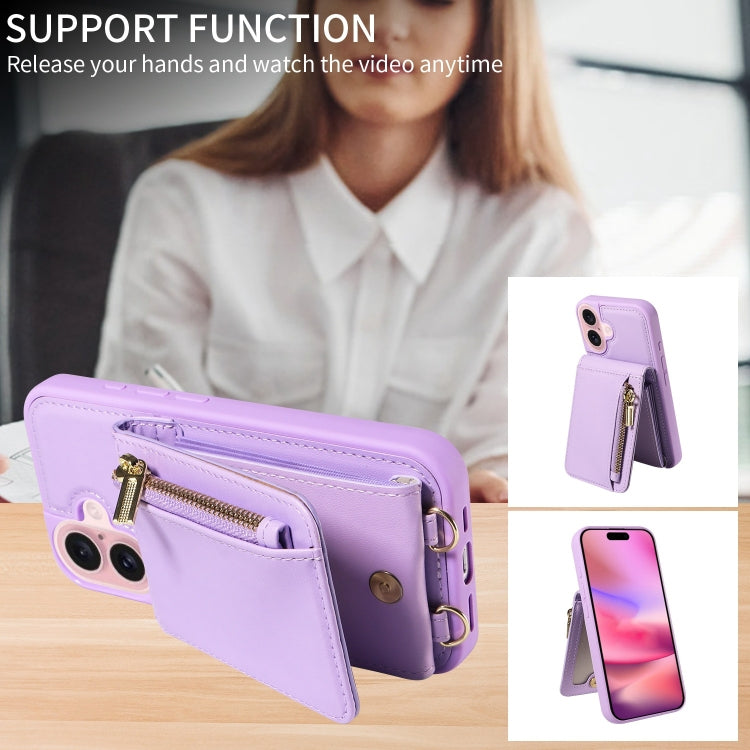 For iPhone 16 Crossbody Lanyard Zipper Wallet Leather Phone Case