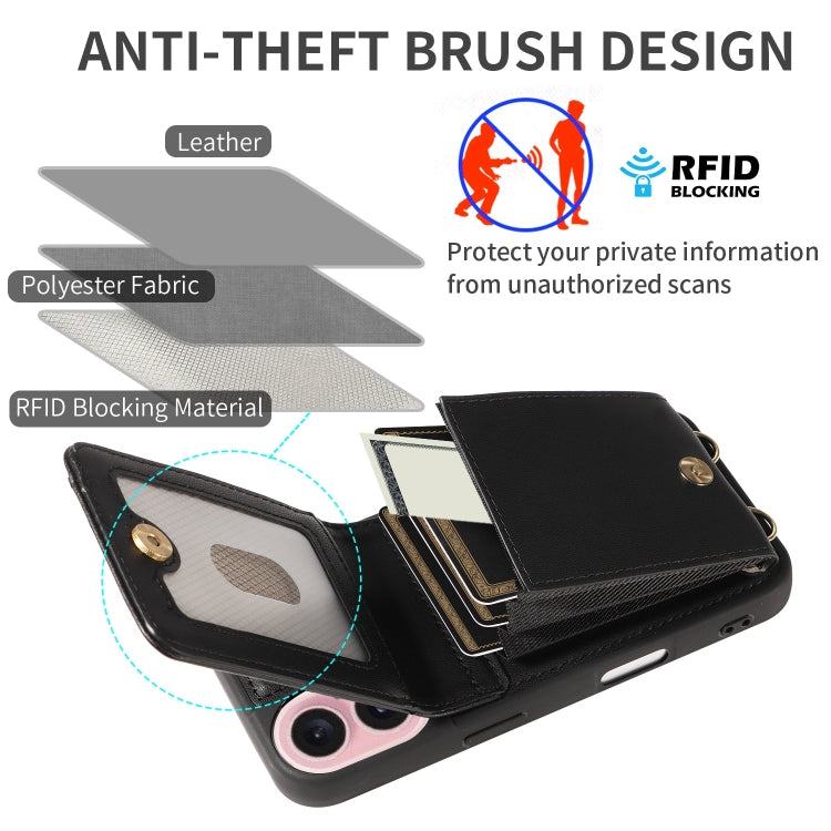 For iPhone 16 Crossbody Lanyard Zipper Wallet Leather Phone Case