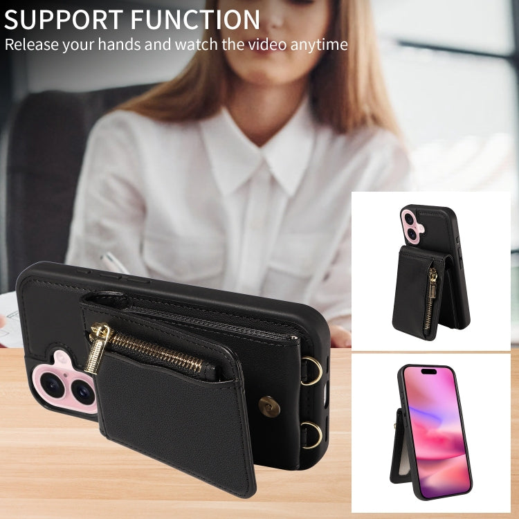 For iPhone 16 Crossbody Lanyard Zipper Wallet Leather Phone Case