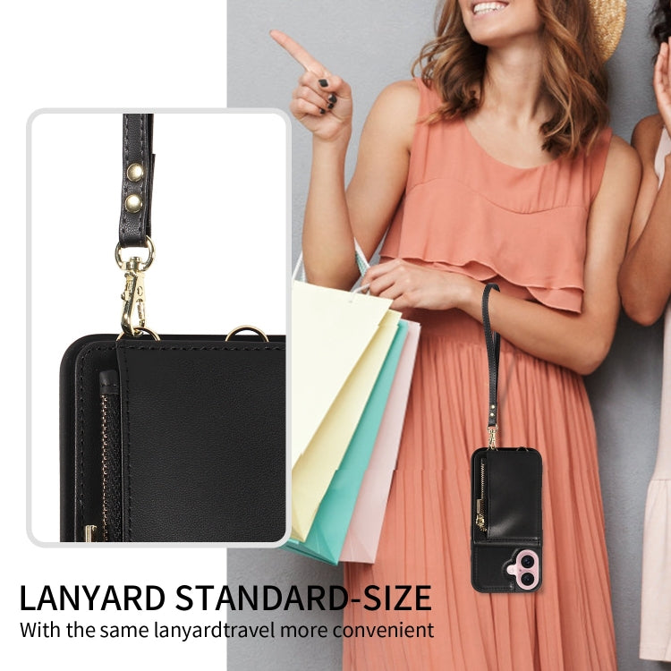 For iPhone 16 Crossbody Lanyard Zipper Wallet Leather Phone Case