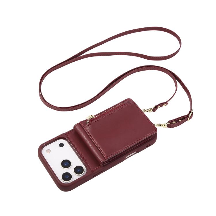 For iPhone 17 Pro Max Crossbody Lanyard Zipper Wallet Leather Phone Case