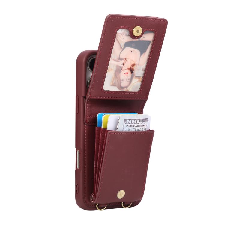 For iPhone 17 Pro Crossbody Lanyard Zipper Wallet Leather Phone Case