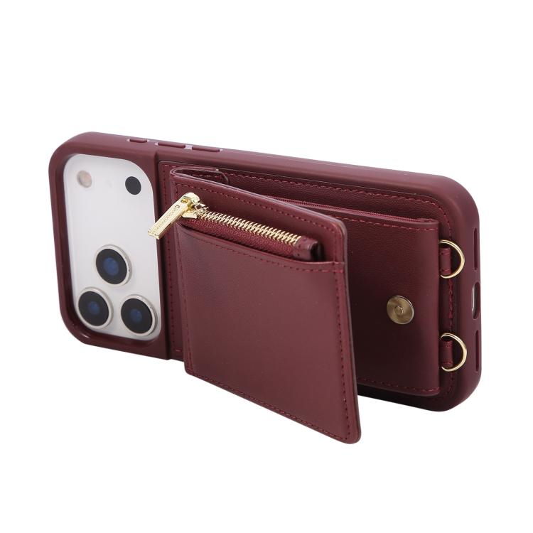 For iPhone 17 Pro Crossbody Lanyard Zipper Wallet Leather Phone Case