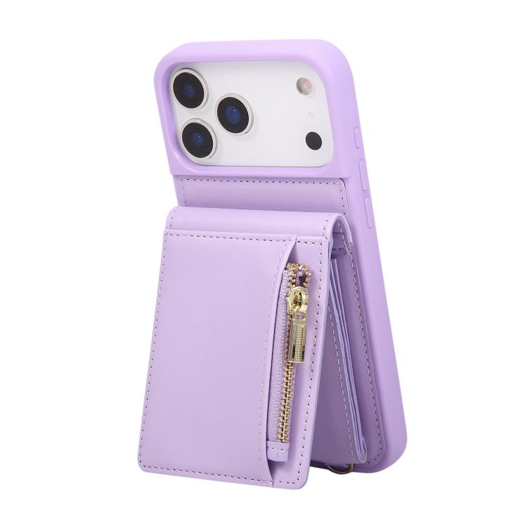 For iPhone 17 Pro Crossbody Lanyard Zipper Wallet Leather Phone Case