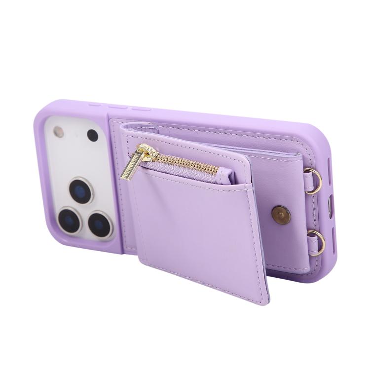 For iPhone 17 Pro Crossbody Lanyard Zipper Wallet Leather Phone Case