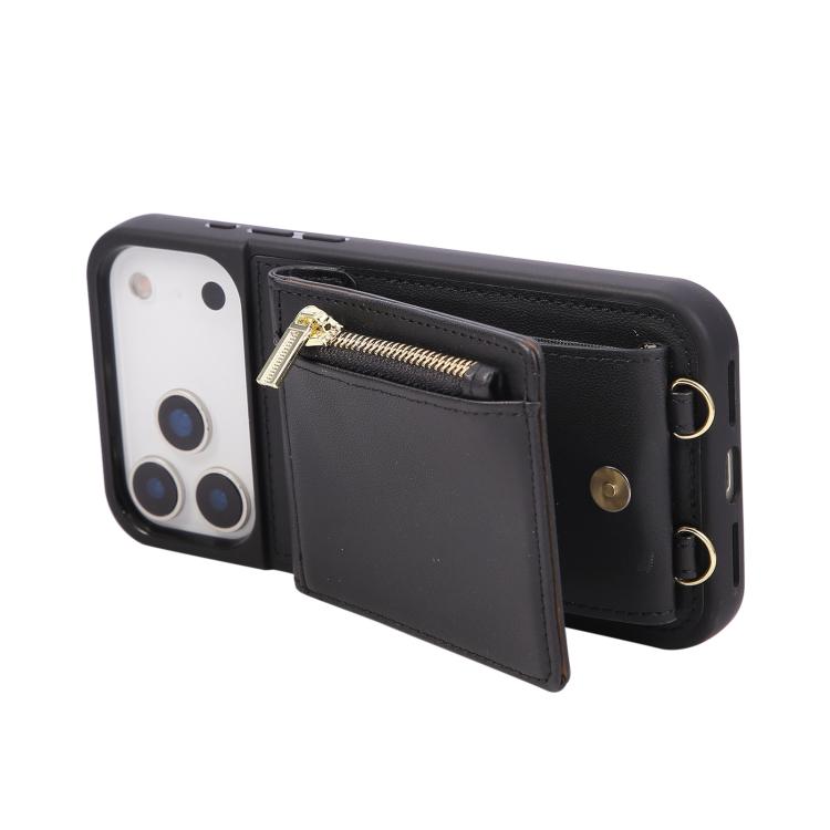 For iPhone 17 Pro Crossbody Lanyard Zipper Wallet Leather Phone Case