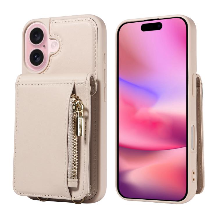 For iPhone 17 Crossbody Lanyard Zipper Wallet Leather Phone Case