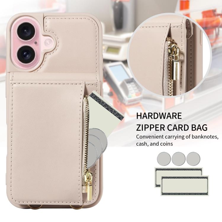 For iPhone 17 Crossbody Lanyard Zipper Wallet Leather Phone Case