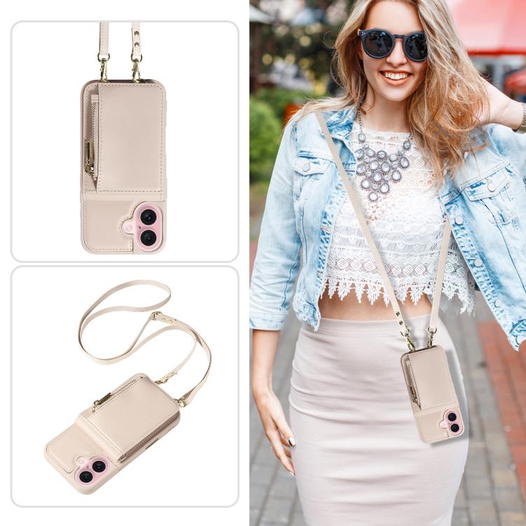 For iPhone 17 Crossbody Lanyard Zipper Wallet Leather Phone Case