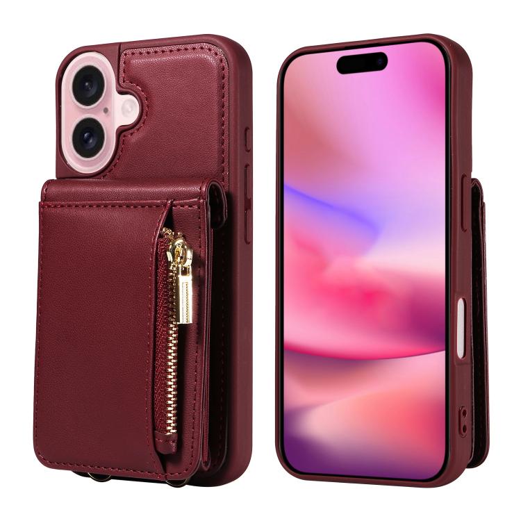 For iPhone 17 Crossbody Lanyard Zipper Wallet Leather Phone Case