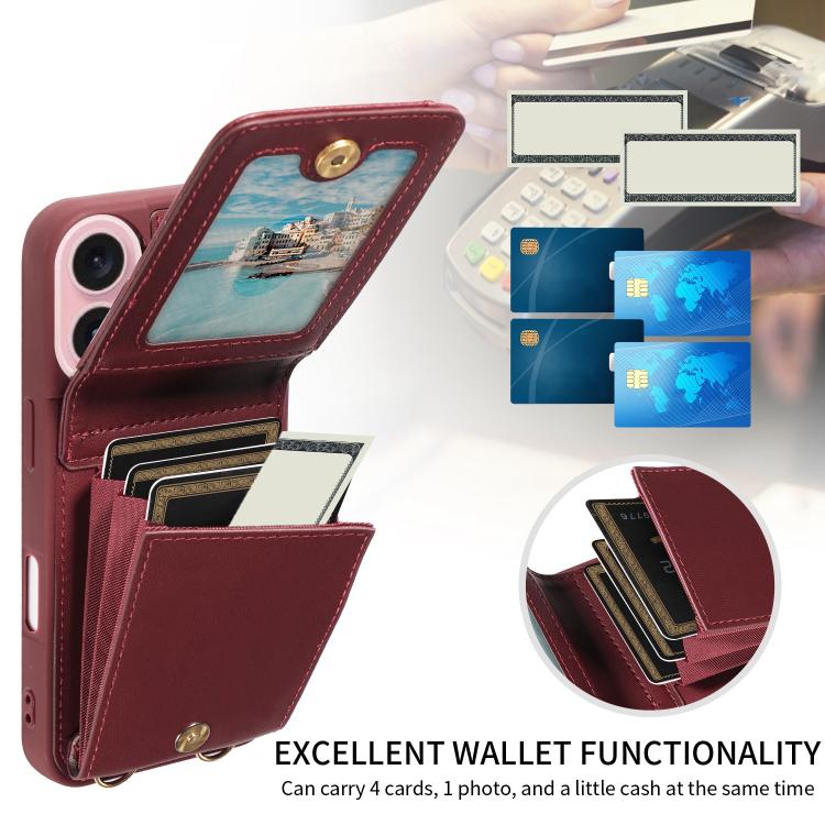 For iPhone 17 Crossbody Lanyard Zipper Wallet Leather Phone Case