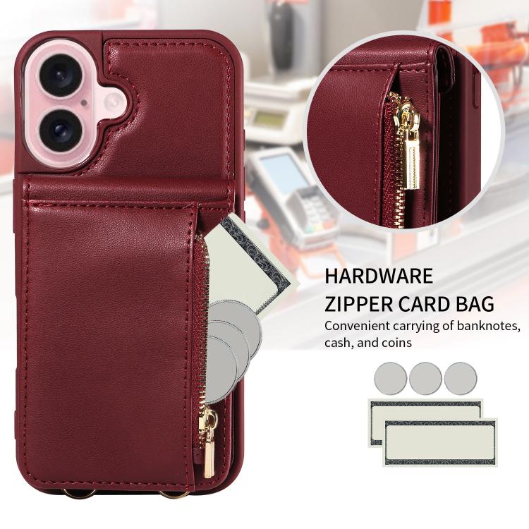 For iPhone 17 Crossbody Lanyard Zipper Wallet Leather Phone Case
