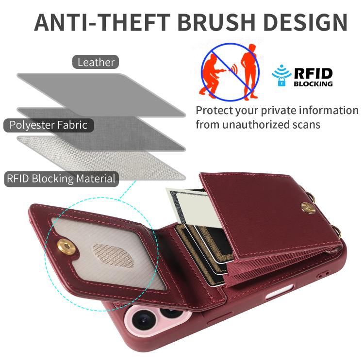 For iPhone 17 Crossbody Lanyard Zipper Wallet Leather Phone Case