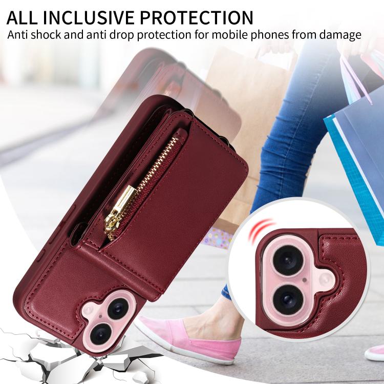 For iPhone 17 Crossbody Lanyard Zipper Wallet Leather Phone Case