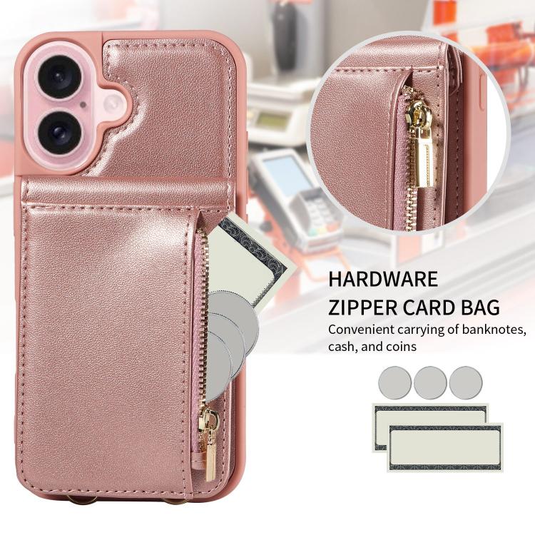 For iPhone 17 Crossbody Lanyard Zipper Wallet Leather Phone Case
