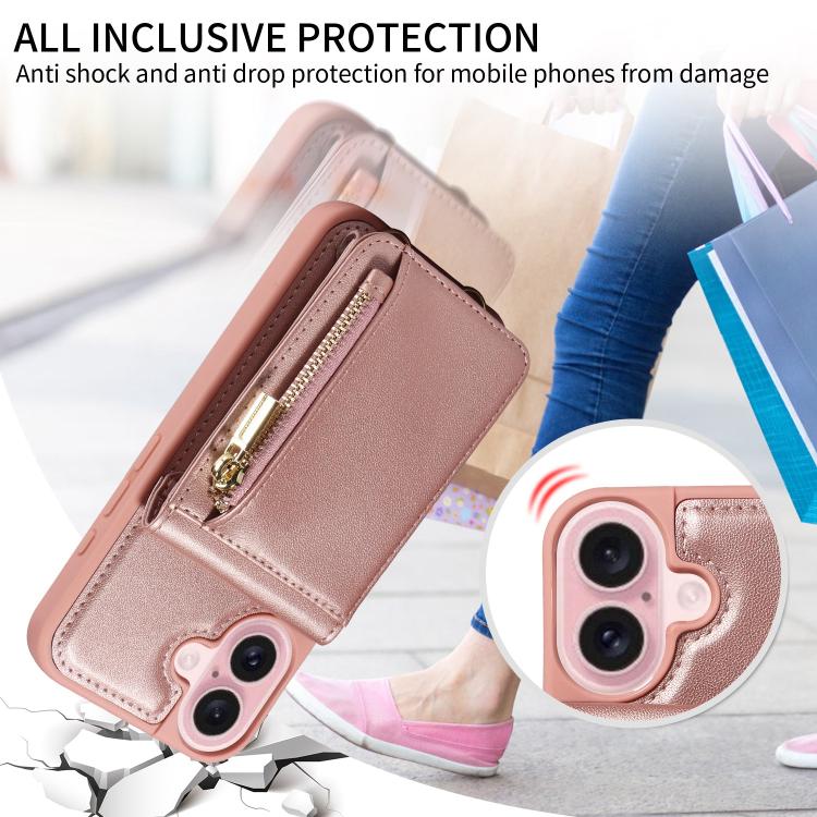 For iPhone 17 Crossbody Lanyard Zipper Wallet Leather Phone Case
