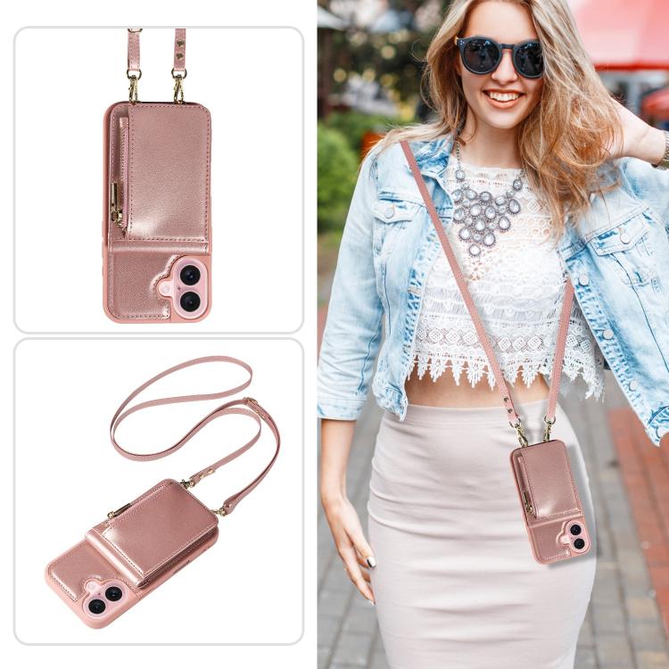For iPhone 17 Crossbody Lanyard Zipper Wallet Leather Phone Case