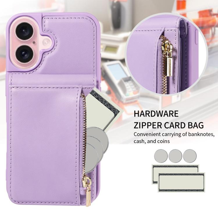 For iPhone 17 Crossbody Lanyard Zipper Wallet Leather Phone Case