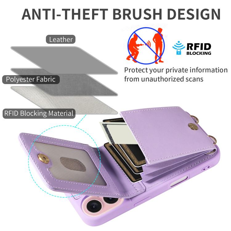 For iPhone 17 Crossbody Lanyard Zipper Wallet Leather Phone Case