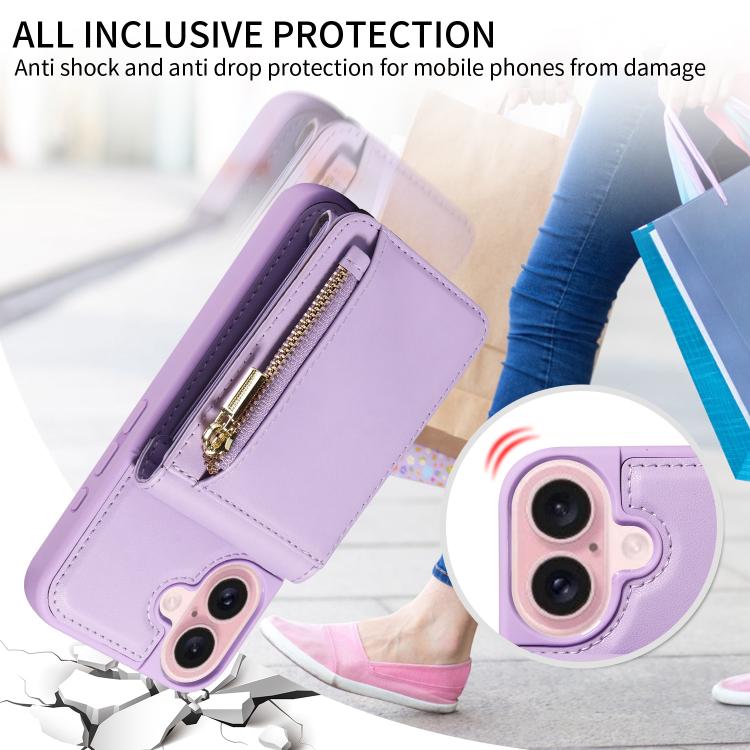 For iPhone 17 Crossbody Lanyard Zipper Wallet Leather Phone Case