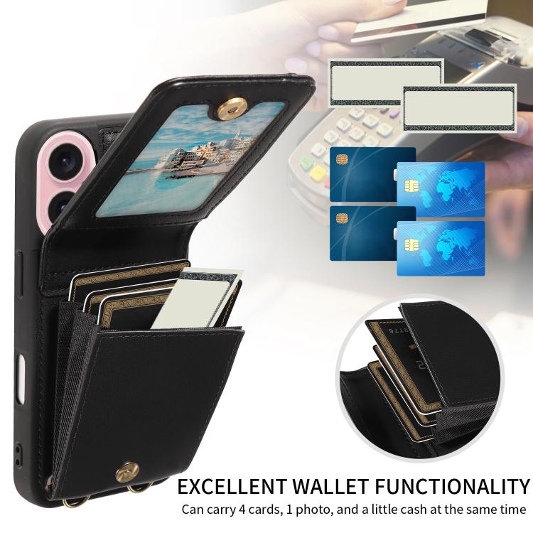 For iPhone 17 Crossbody Lanyard Zipper Wallet Leather Phone Case
