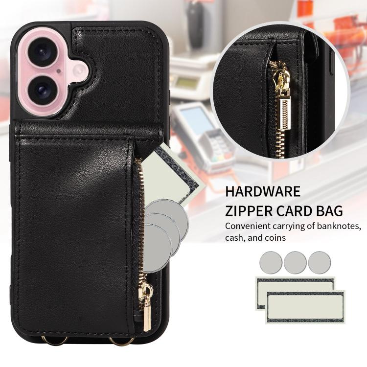 For iPhone 17 Crossbody Lanyard Zipper Wallet Leather Phone Case