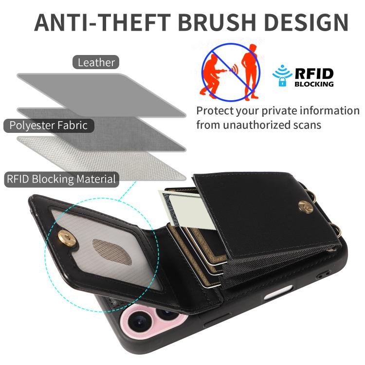 For iPhone 17 Crossbody Lanyard Zipper Wallet Leather Phone Case