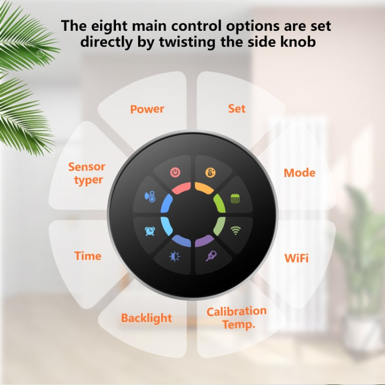 BHT-7000-GBLW 95-240V AC 16A Smart Knob Electric Heating Thermostat with Internal Sensor & WiFi Connection