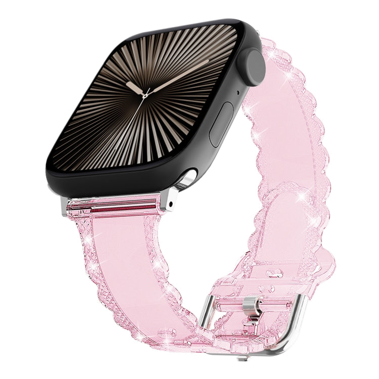 For Apple Watch Series 10 42mm Diamond Texture Lace Clear TPU Watch Band