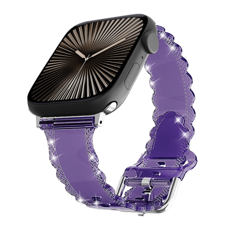 For Apple Watch Series 10 42mm Diamond Texture Lace Clear TPU Watch Band