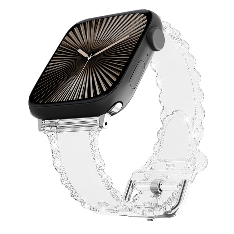 For Apple Watch Series 10 42mm Diamond Texture Lace Clear TPU Watch Band