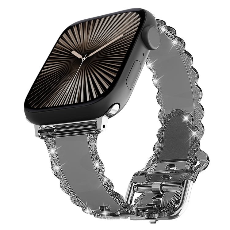 For Apple Watch Series 10 46mm Diamond Texture Lace Clear TPU Watch Band