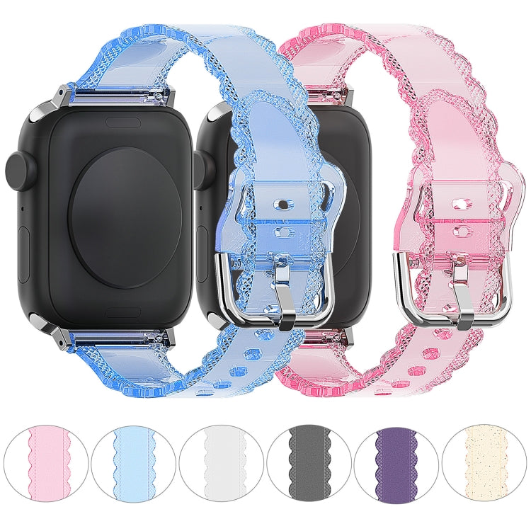 For Apple Watch Series 10 42mm Diamond Texture Lace Clear TPU Watch Band