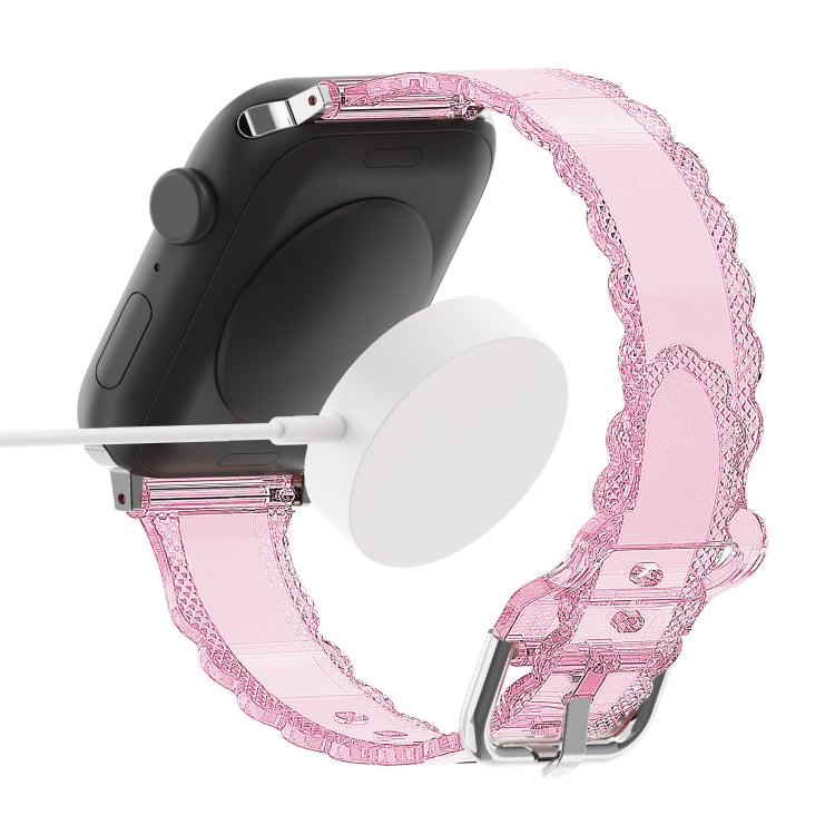 For Apple Watch Series 10 42mm Diamond Texture Lace Clear TPU Watch Band