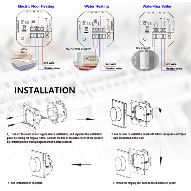 BHT-7000-GALZB 95-240V AC 3A Smart Knob Thermostat Water Heating Controller with Zigbee