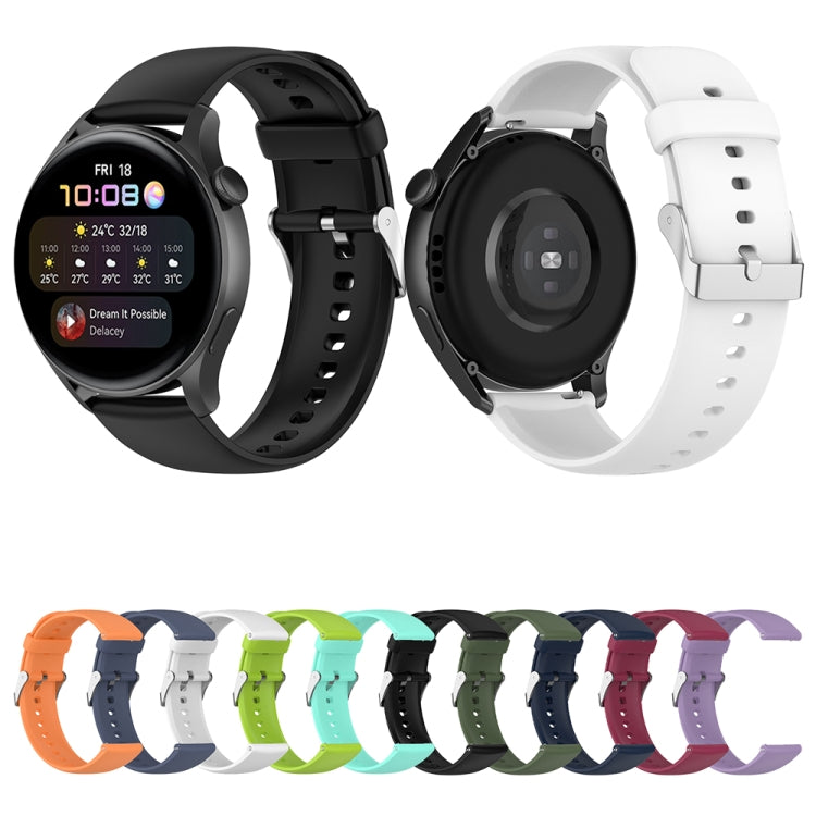 For Huawei Watch 4 / Watch 4 Pro Solid Color Silicone Stainless Steel Silver Buckle Watch Band