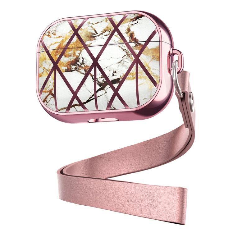 For AirPods Pro Electroplated Printed TPU Earphone Protective Case with Lanyard